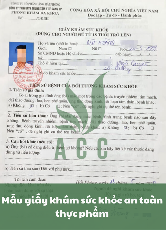 Mẫu giấy khám sức khỏe an toàn thực phẩm