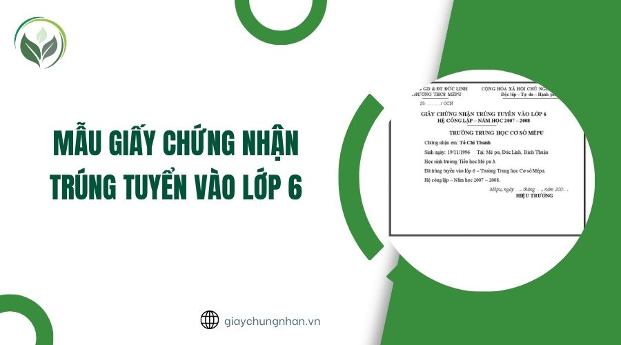 Mẫu giấy chứng nhận trúng tuyển vào lớp 6